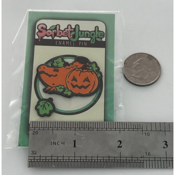 Sorbet Jungle Halloween Orange Pumpkin Alligator Enamel 2 Pin Set - Picture 2 of 3